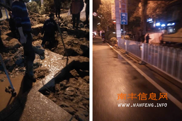 南丰县欧美风情门口供水主管破裂 自来水公司已在抢修